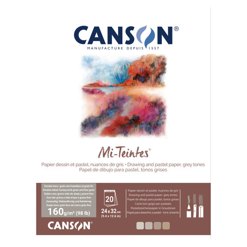  Canson Mi Teintes Pastel Paper Pad 160gsm Grey 24x32cm Grey 