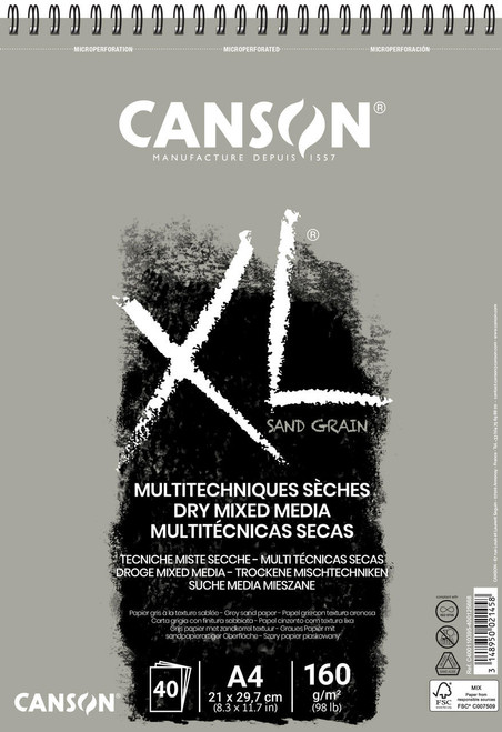  Canson XL Sand Grain Spiral Pad 160g Grey 40 sheet A4 Grey 