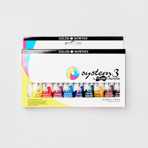  Daler Rowney System 3 Fluid Acrylic 29.5ml Set of 10 