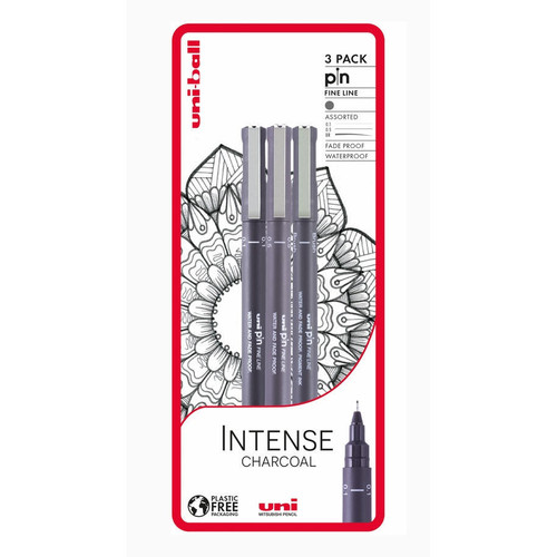 Uni-ball Uni ball PIN Fineliner Intense Charcoal Set of 3 