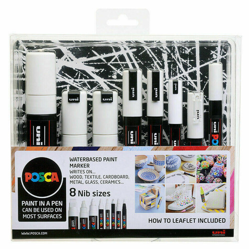 Posca Uni POSCA Mixed Nib Sizes Marker Pen Set of 8 - White 