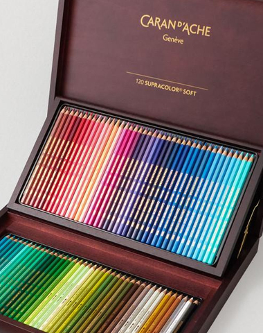 Caran D'ache Supracolor Aquarelle Water-Soluble Coloured Pencils Wooden Box Assorted Colours Set of 120
