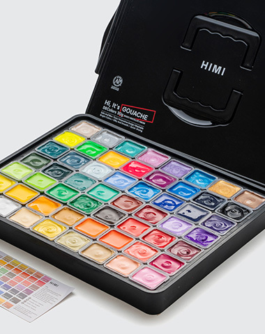HIMI Jelly Cup Gouache in Black Case 30g Set of 56 Assorted Colours