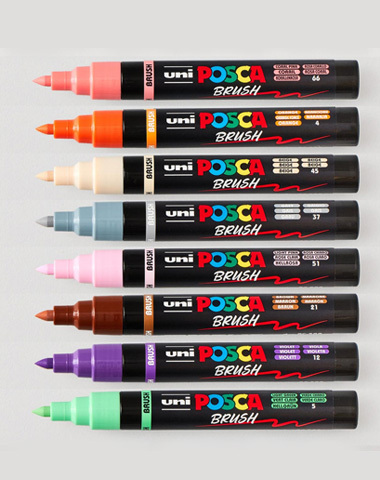  Posca Brush Marker PC-5BR 1.0-4.0 mm Set of 8 Soft Colours