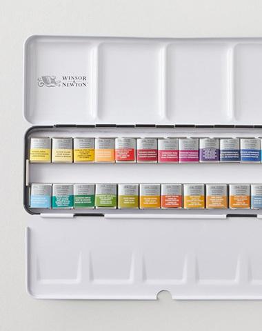 Winsor & Newton Professional Watercolour Lightweight Metal Box Assorted Colours Half Pan Set of 24