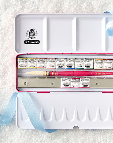 Schmincke "Pretty Pink" Horadam Aquarell Metal Tin Half Pan & Brush Set of 15