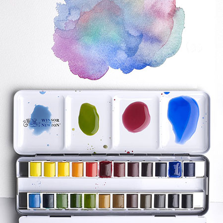 Shuttle Art Watercolor Paint Set, 24 Colors Watercolor Paint in Half Pans  with 2 Paint Brushes, 1 Watercolor Pad, 1 Palette, 2 Color Charts, Complete