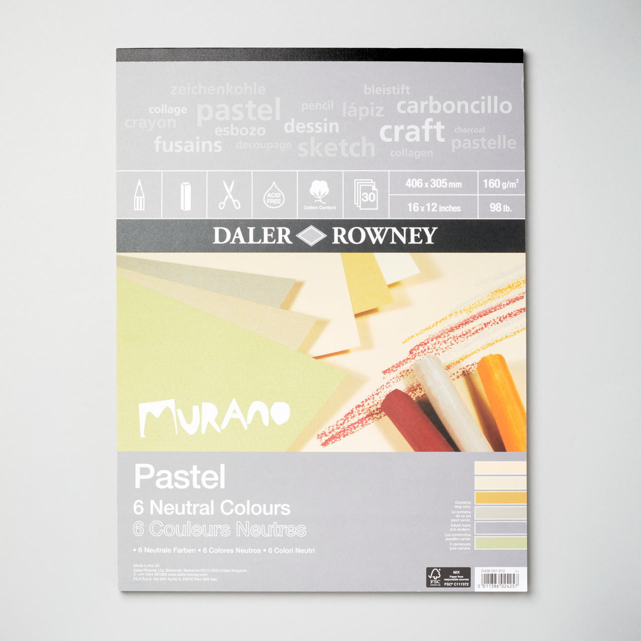 Daler Rowney Murano Fine Art Paper Pad 160gsm 30 sheets Neutral Colours 16 x 12 inches