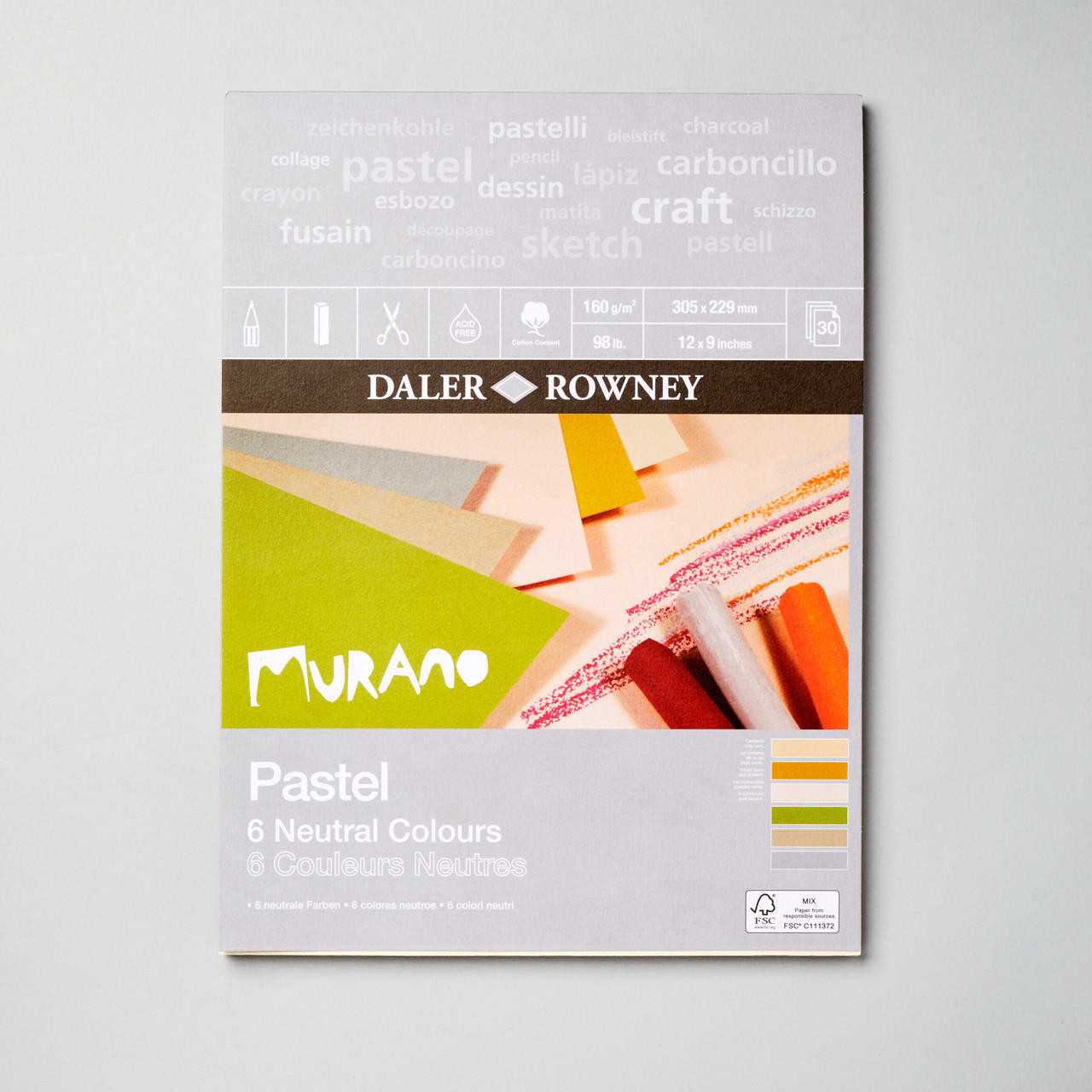 Daler Rowney Murano Fine Art Paper Pad 160gsm 30 sheets Neutral Colours 12 x 9 inches