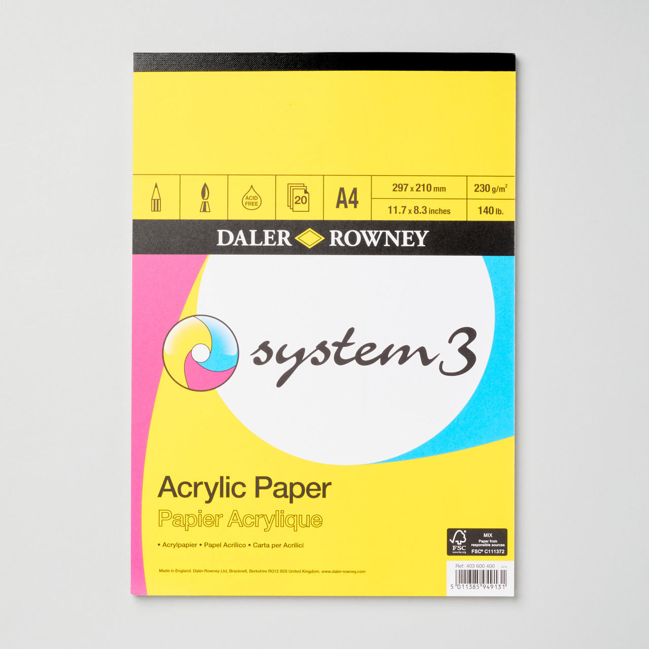 Daler Rowney System 3 Acrylic Pad 230gsm 20 Sheets A4