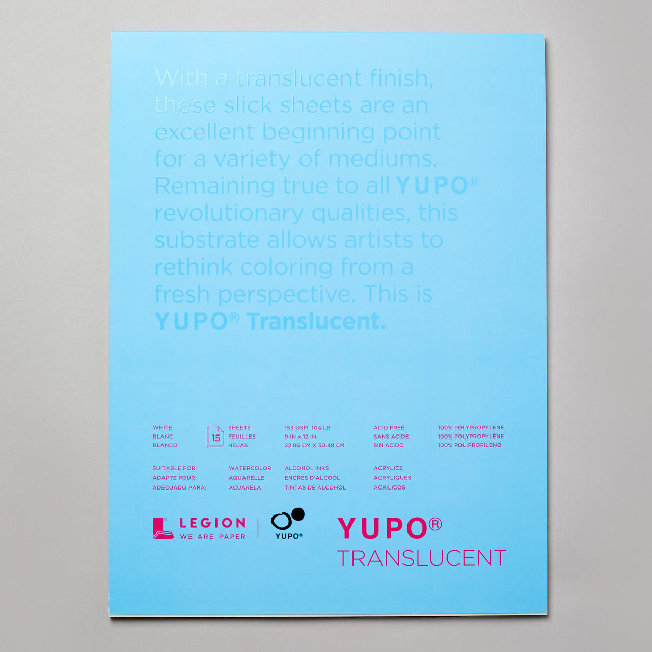 Legion Yupo Translucent Watercolour Paper Pad 153gsm 15 sheets 9 x 12 inches
