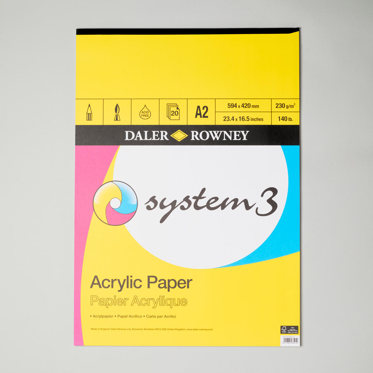 Daler Rowney System 3 Acrylic Pad 230gsm 20 Sheets A2