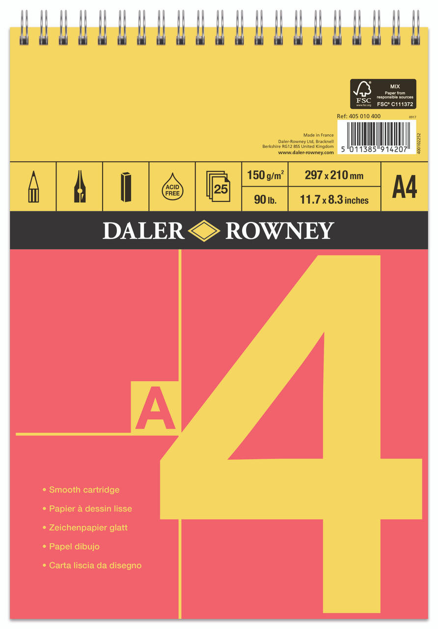 Daler Rowney Red & Yellow Spiral Sketchbook 150gsm 25 sheets