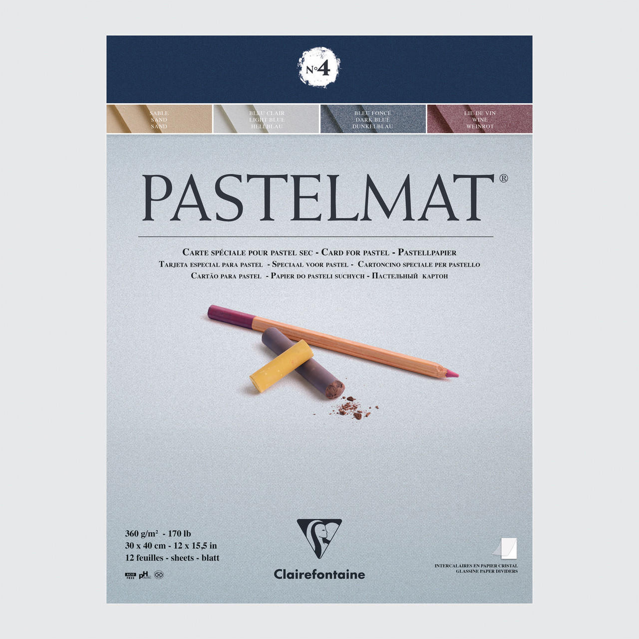 Clairefontaine Pastelmat Pad No. 4 360g 12 sheets 30 x 40cm Assorted Colours