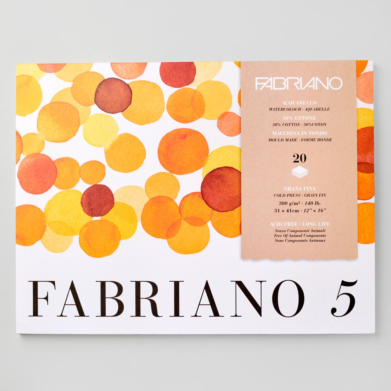 Fabriano 5 Watercolour Block 300gsm Cold Pressed 20 Sheets 12 x 16 inches