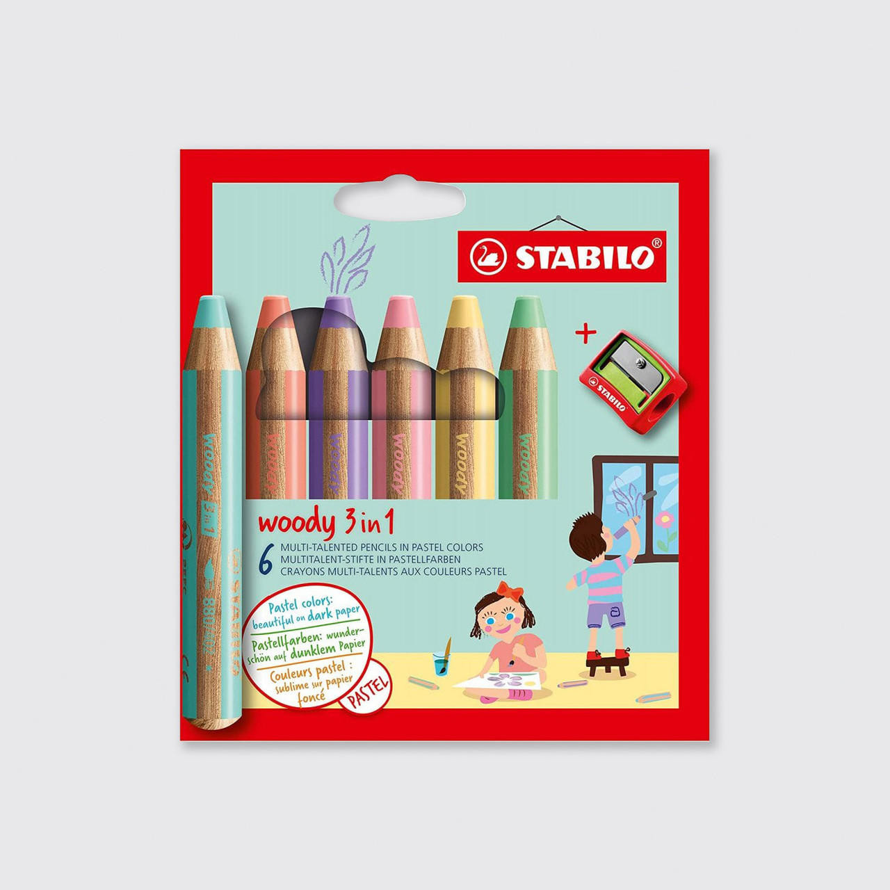 STABILO Woody with Sharpener Pastel Colours Set of 6