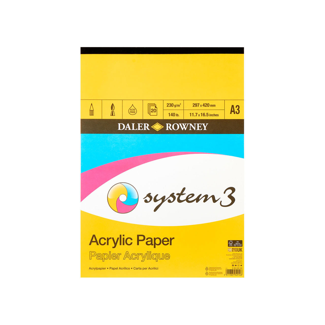 Daler Rowney System 3 Acrylic Pad 230gsm 20 Sheets A3