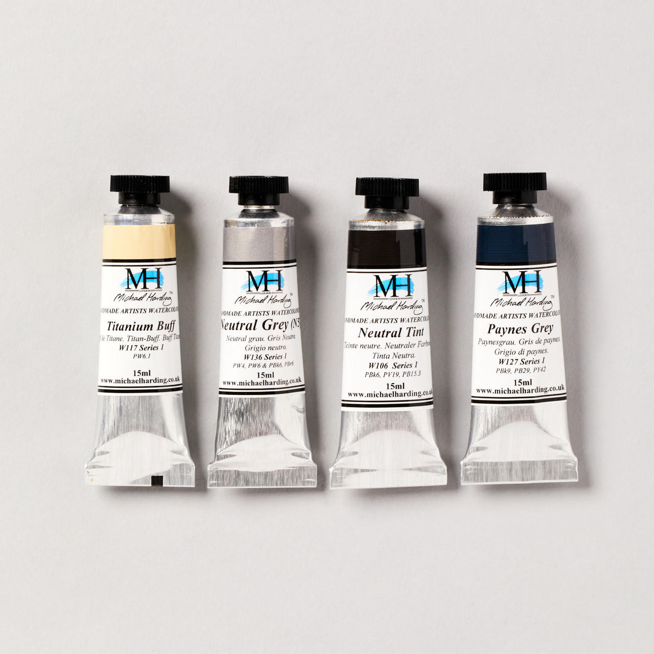Michael Harding Professional Watercolour Grey Essentials 15ml Assorted Colours Set of 4