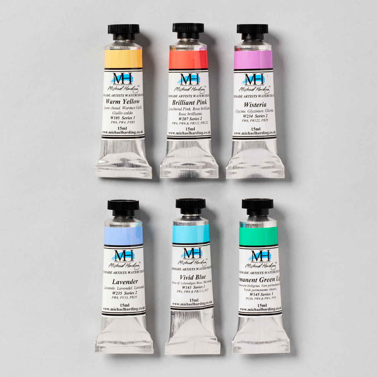 Michael Harding Professional Watercolour Pastel Selection 15ml Assorted Colours Set of 6