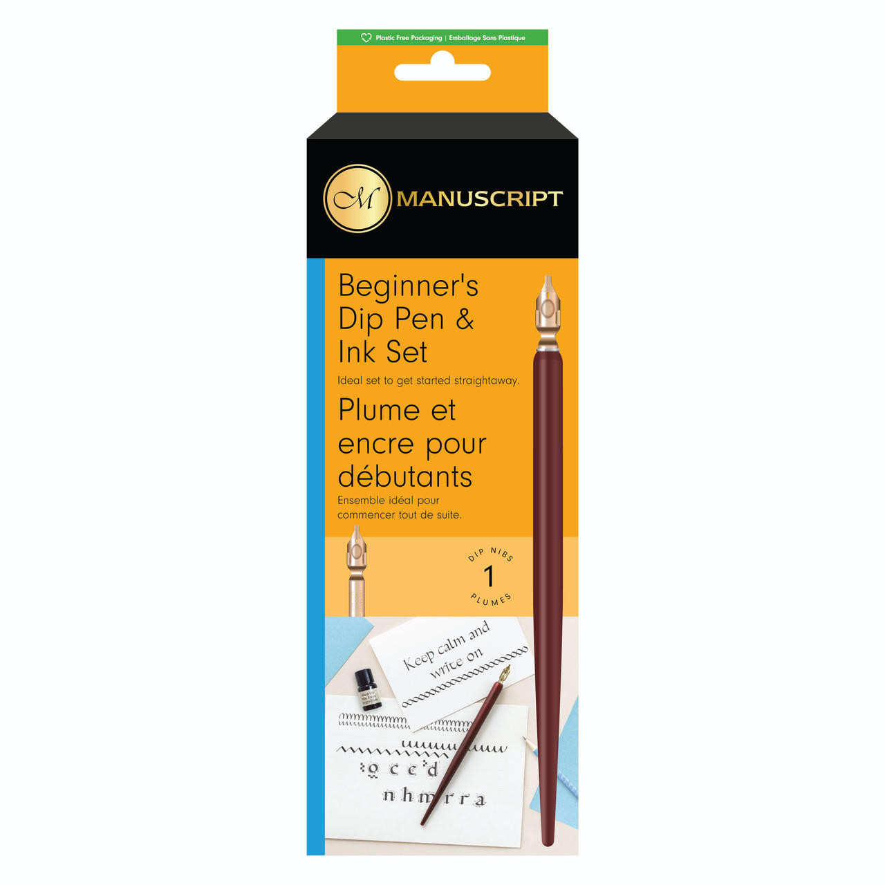 Manuscript Round Hand Nib with Holder & Black Ink Set