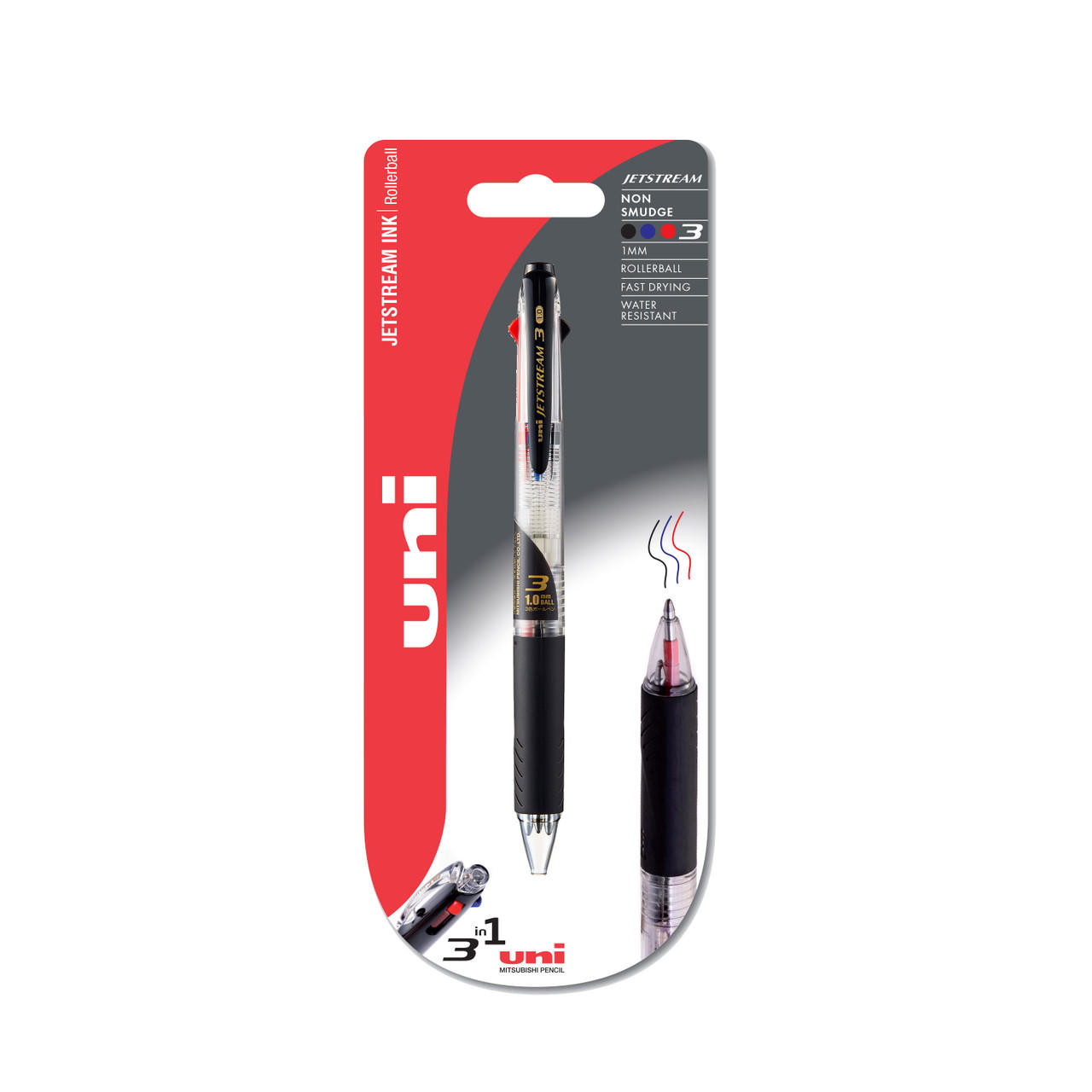 Uni ball Jetstream Retractable Rollerball Pen SXE3-400 Black/Red/Blue