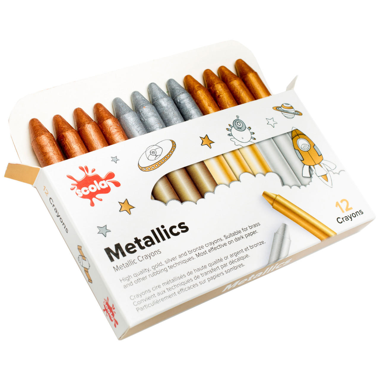 Scola Crayons Assorted Metallic Colours Set of 12