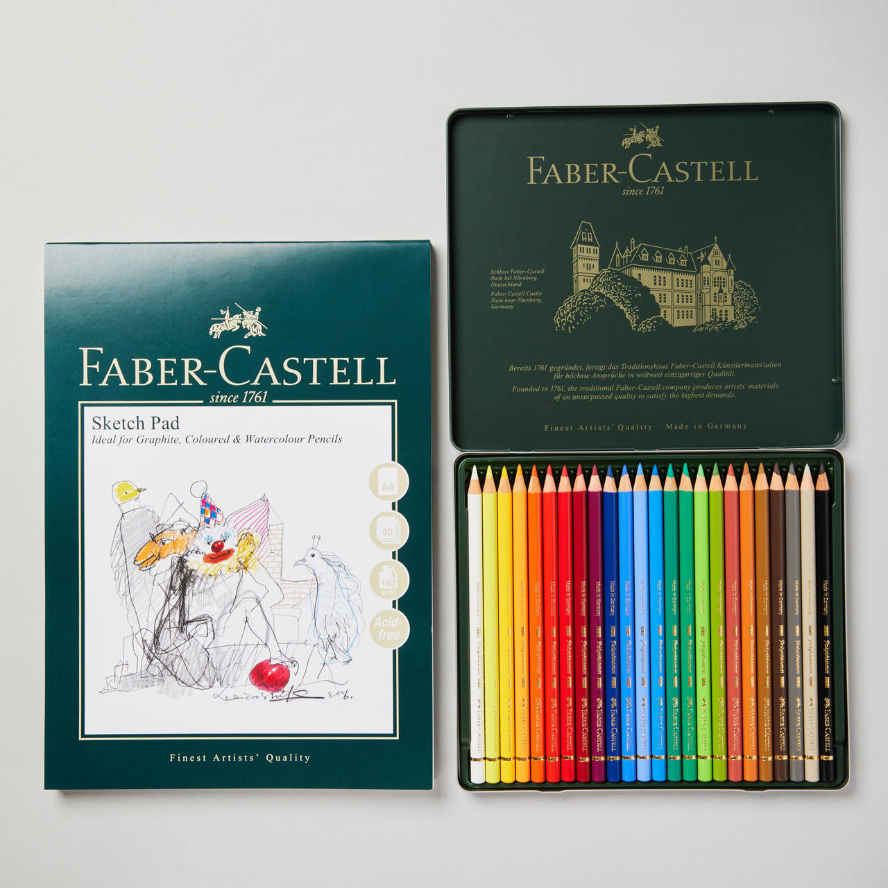 Faber-Castell Polychromos Artists Pencils Set of 24 with FREE A4 Drawing Pad