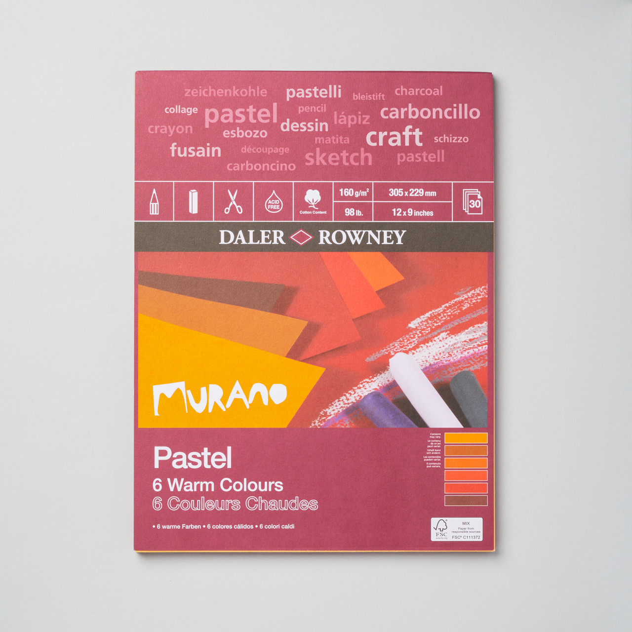 Daler Rowney Murano Fine Art Paper Pad 160gsm 30 Sheets Warm Colours 12 x 9 inches