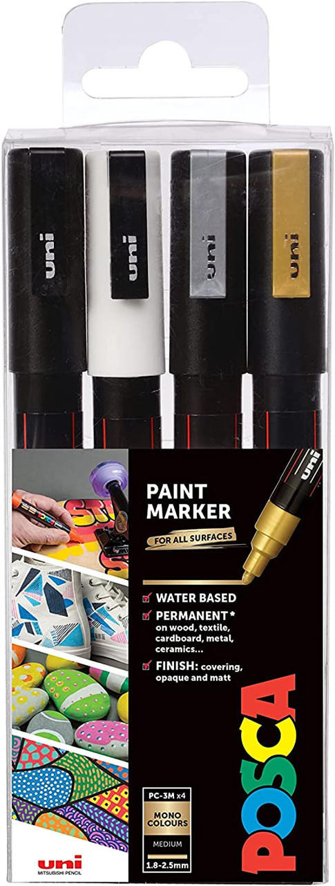 Posca Paint Marker PC-5M 1.8-2.5mm Mono Tones Set of 4