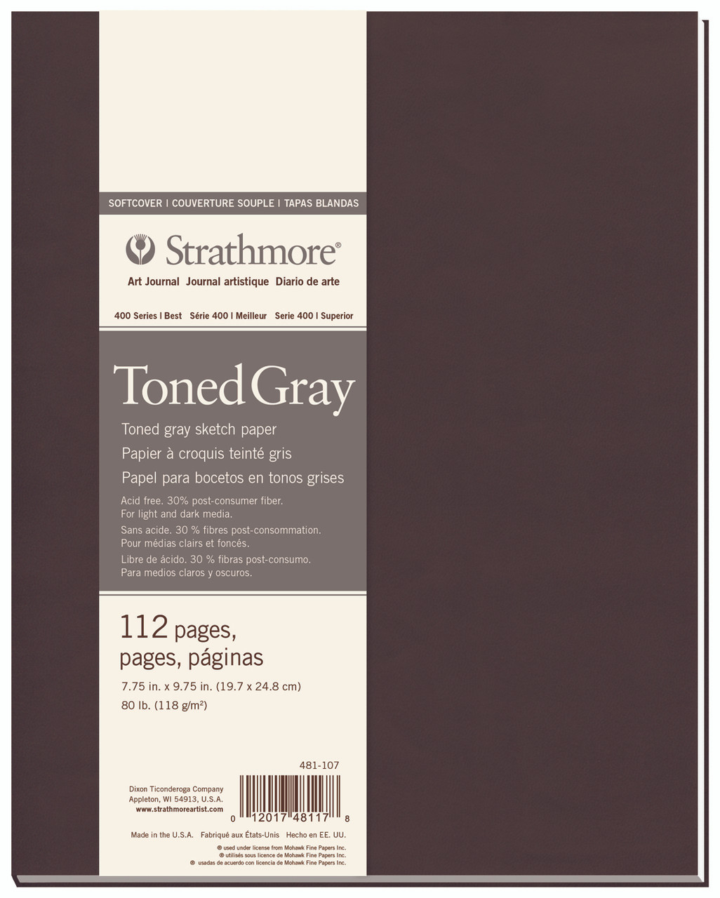 Strathmore 400 Toned Softcover Book 56 sheets 118gsm 19.7 x 24.8 cm Grey Paper