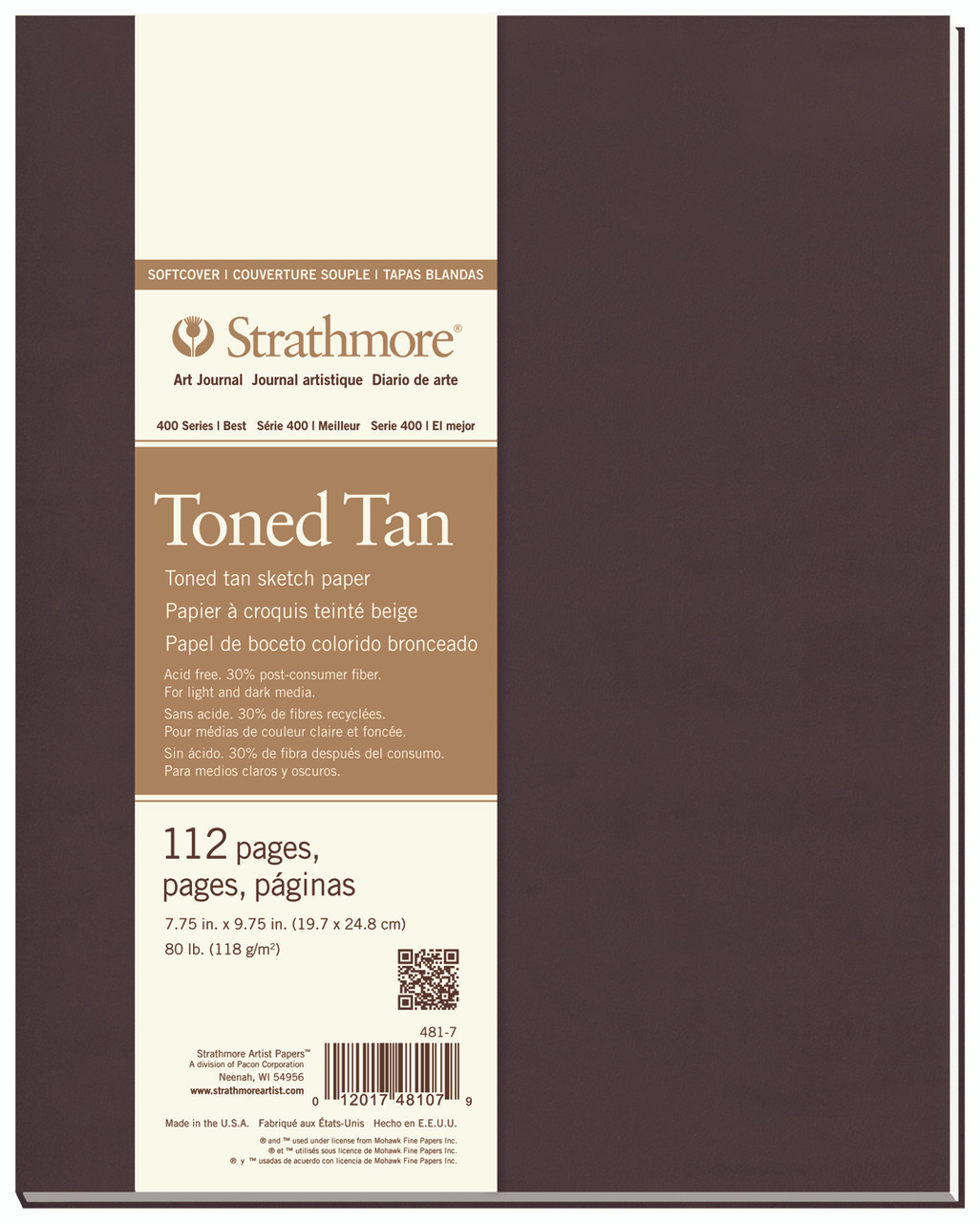 Strathmore 400 Toned Tan Soft Cover Book 56 Sheets 118gsm 7.75 x 9.75 inches