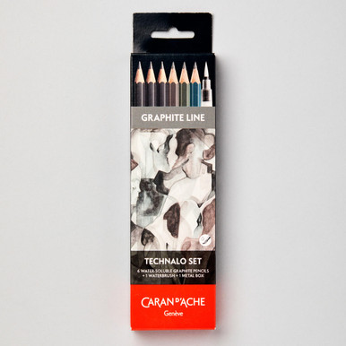 Caran D'ache Technalo Water-soluble Graphite Pencils with Water Brush Set  of 6