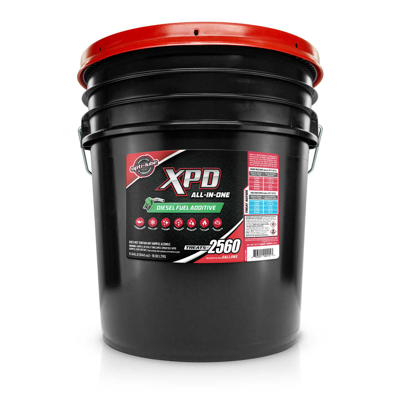 OPTI-LUBE XPD ALL-IN-ONE DIESEL FUEL ADDITIVE: 5 GALLON PAIL WITH HEAVY  DUTY ACCESSORIES (1 HD HAND PUMP AND 4 EMPTY 8 OUNCE BOTTLES), OPT-XPD5HD,  B01KGLY59O