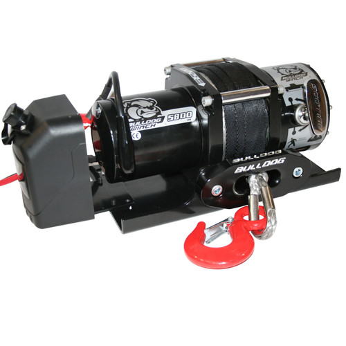 Bulldog Winch 5,800 LB Trailer Winch 55 Ft Synthetic Rope Roller Fairlead Mount Plate Low Profile 10030