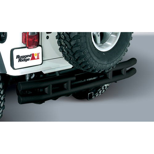 Rugged Ridge Double Tube Rear Bumper with Hitch, 3 Inch; 55-86 Jeep CJ Models 11570.02