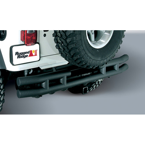 Rugged Ridge Double Tube Rear Bumper with Hitch, 3 Inch; 55-86 Jeep CJ Models 11571.02