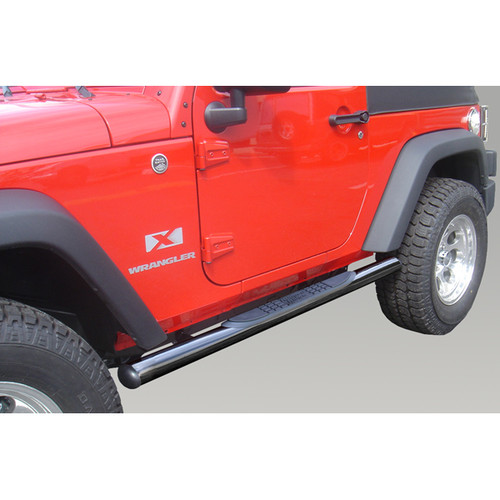 Rugged Ridge Round Tube Side Steps, 3 Inch, Black; 07-16 Jeep Wrangler JK 11590.05