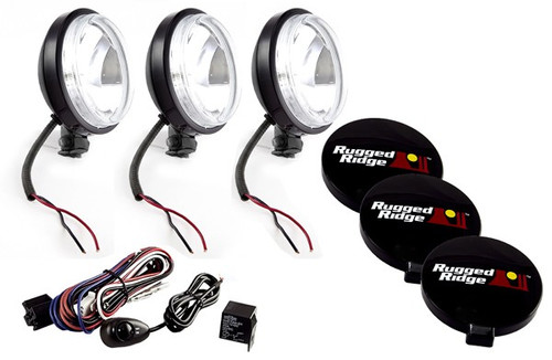 Rugged Ridge 6 Inch Halogen Light Kit, Black Steel Housings, Set of 3 15207.68