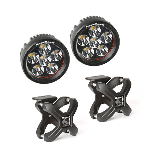 Rugged Ridge X-Clamp and Round LED Light Kit, Large, Textured Black, 2 Pieces 15210.94