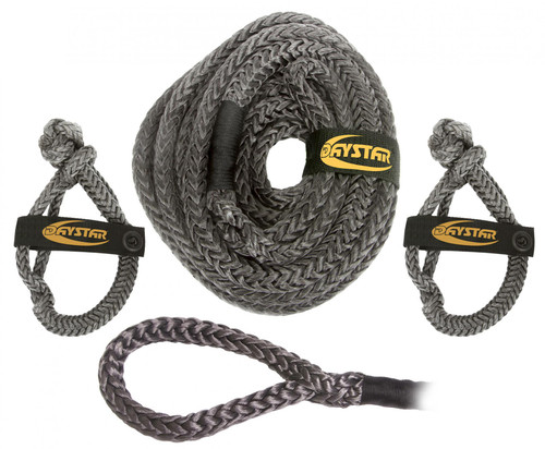 Daystar 35 Foot Recovery Rope W/Loop Ends 2 3/8 Inch Soft Shackles and Nylon Recovery Bag 7/8 x 35 Foot Black Rope KU10305BK