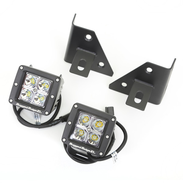 Rugged Ridge Windshield Bracket LED Kit, Black, Square; 76-95 Jeep CJ/Wrangler YJ 11027.12