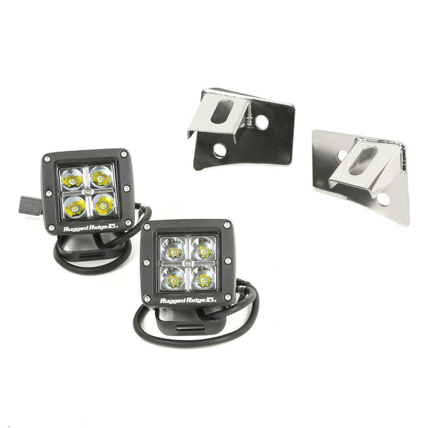 Rugged Ridge Windshield Bracket LED Kit, Stainless Steel, Square; 07-16 Wrangler JK 11028.10