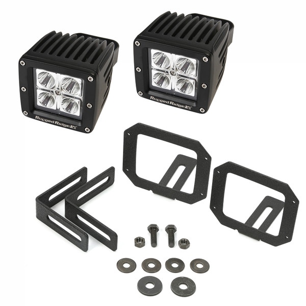 Rugged Ridge LED Light & Mount Kit, Square; 07-16 Jeep Wrangler JK 11232.28