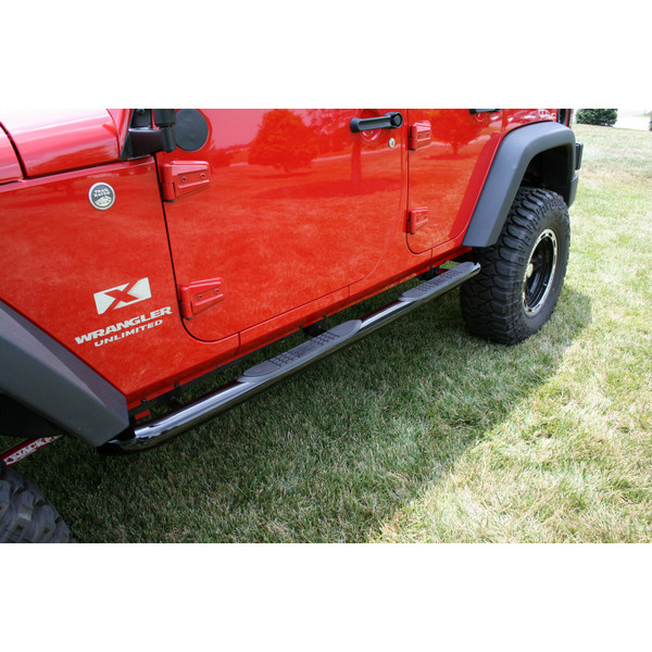 Rugged Ridge Round Tube Side Steps, 3 Inch, Black; 07-16 Jeep Wrangler JKU 11590.06