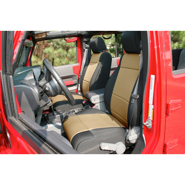 Rugged Ridge Neoprene Front Seat Covers, Black/Tan; 11-16 Jeep Wrangler JK 13215.04