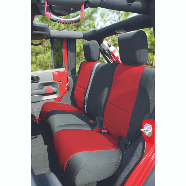 Rugged Ridge Neoprene Rear Seat Cover, Black/Red; 07-16 Jeep Wrangler JKU 13264.53