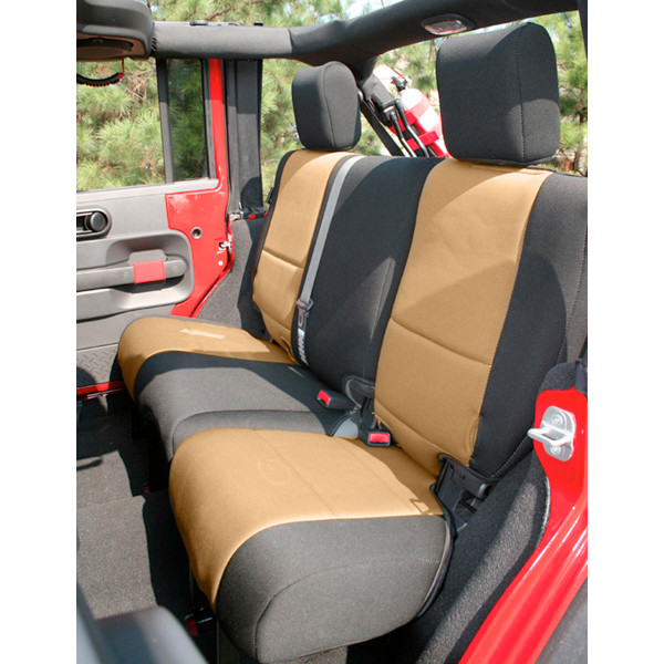 Rugged Ridge Neoprene Rear Seat Cover, Black and Tan; 07-16 Jeep Wrangler JK 13265.04