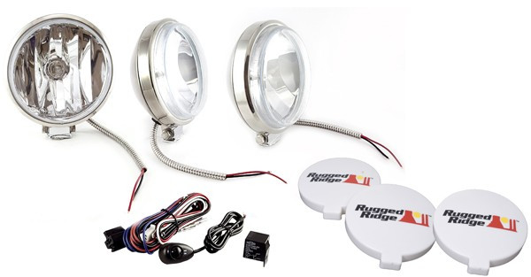 Rugged Ridge 6 Inch Halogen Fog Light Kit, Slim Stainless Steel Housings, Set of 3 15208.68