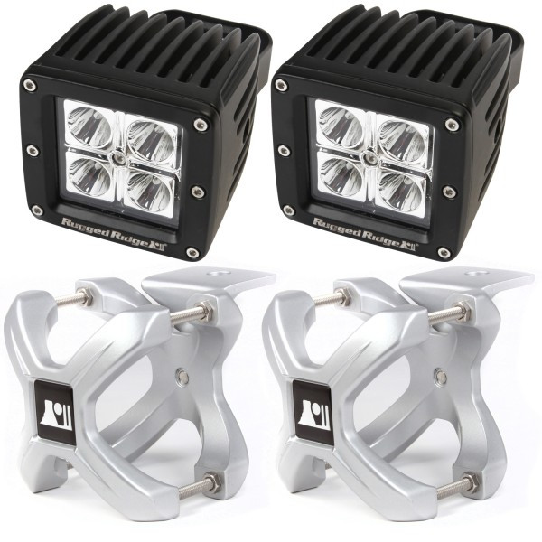 Rugged Ridge X-Clamp and Square LED Light Kit, Large, Silver, 2 Pieces 15210.11