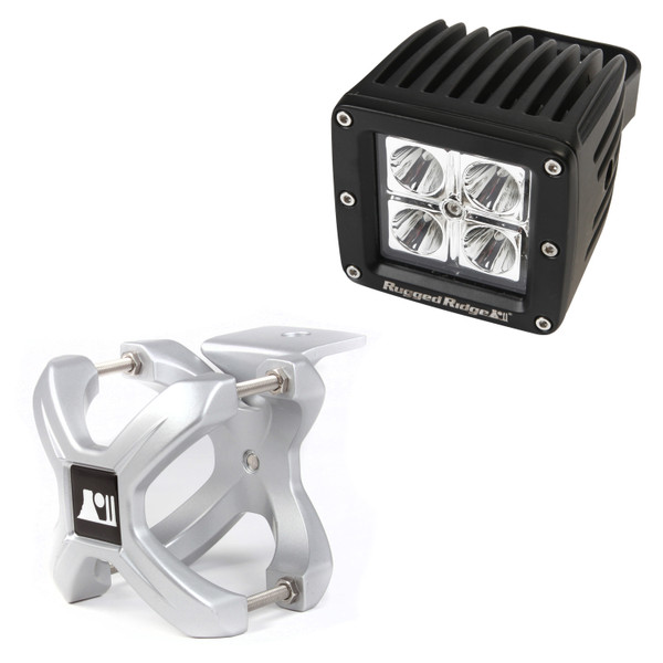 Rugged Ridge X-Clamp and Square LED Light Kit, Small, Silver, 1 Piece 15210.31